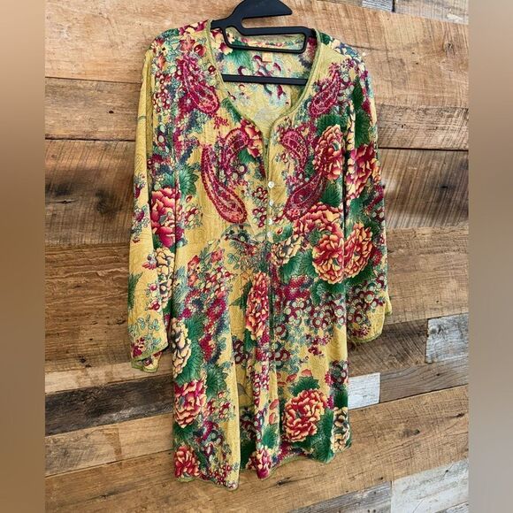 April Cornell Prarie-boho-top/dress 3/4 sleeve 3 button v nec sz M EUC - Picture 1 of 8